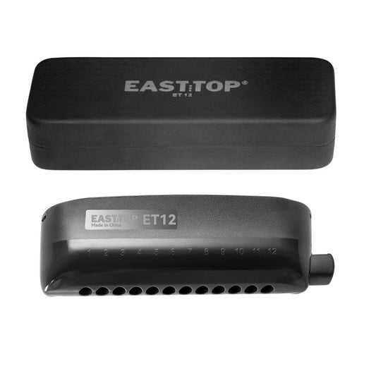 Easttop  ET-12 Chromatic Harmonica, Mouth Organ 12 Holes, Key of C, Professional Grade, Black