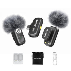 Hollyland Lark A1 Mini Duo Wireless Lavalier Microphone, 48kHz/24-bit Audio, 3-Level Noise Cancellation, 200m Range, Clip-On Mic for iPhone 15/16, Android, YouTube, Podcast & Vlog