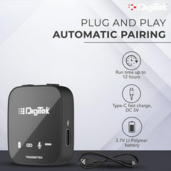 Digitek DWM 101 Wireless Microphone System with ANC Noise Reduction, 360° Sound Capture, Upto 12 Hrs Working Time, for DSLR Camera, Android & iOS Smartphones, Seamless Audio Recording