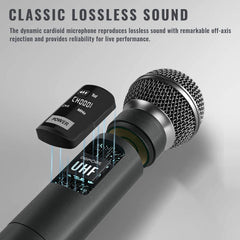 DIGIMORE Wireless Microphone System | 197ft Range | Balanced XLR Outs | 8Hrs Battery Life | Type-C Charging | 2400 MHz Frequency | Perfect for Churches, Singing, Karaoke & Live Shows (D-305 HH)