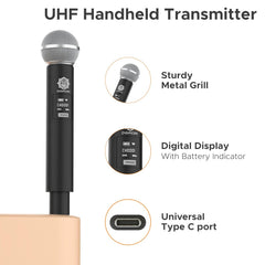 DIGIMORE Wireless Microphone System | 197ft Range | Balanced XLR Outs | 8Hrs Battery Life | Type-C Charging | 2400 MHz Frequency | Perfect for Churches, Singing, Karaoke & Live Shows (D-305 HH)