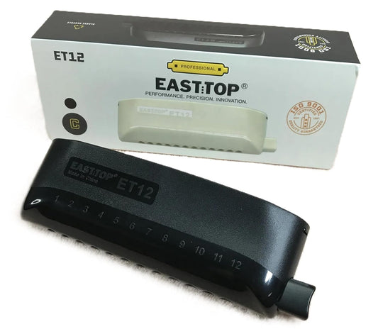 Easttop  ET-12 Chromatic Harmonica, Mouth Organ 12 Holes, Key of C, Professional Grade, Black