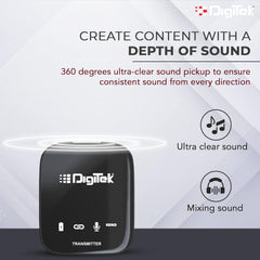 Digitek DWM 101 Wireless Microphone System with ANC Noise Reduction, 360° Sound Capture, Upto 12 Hrs Working Time, for DSLR Camera, Android & iOS Smartphones, Seamless Audio Recording