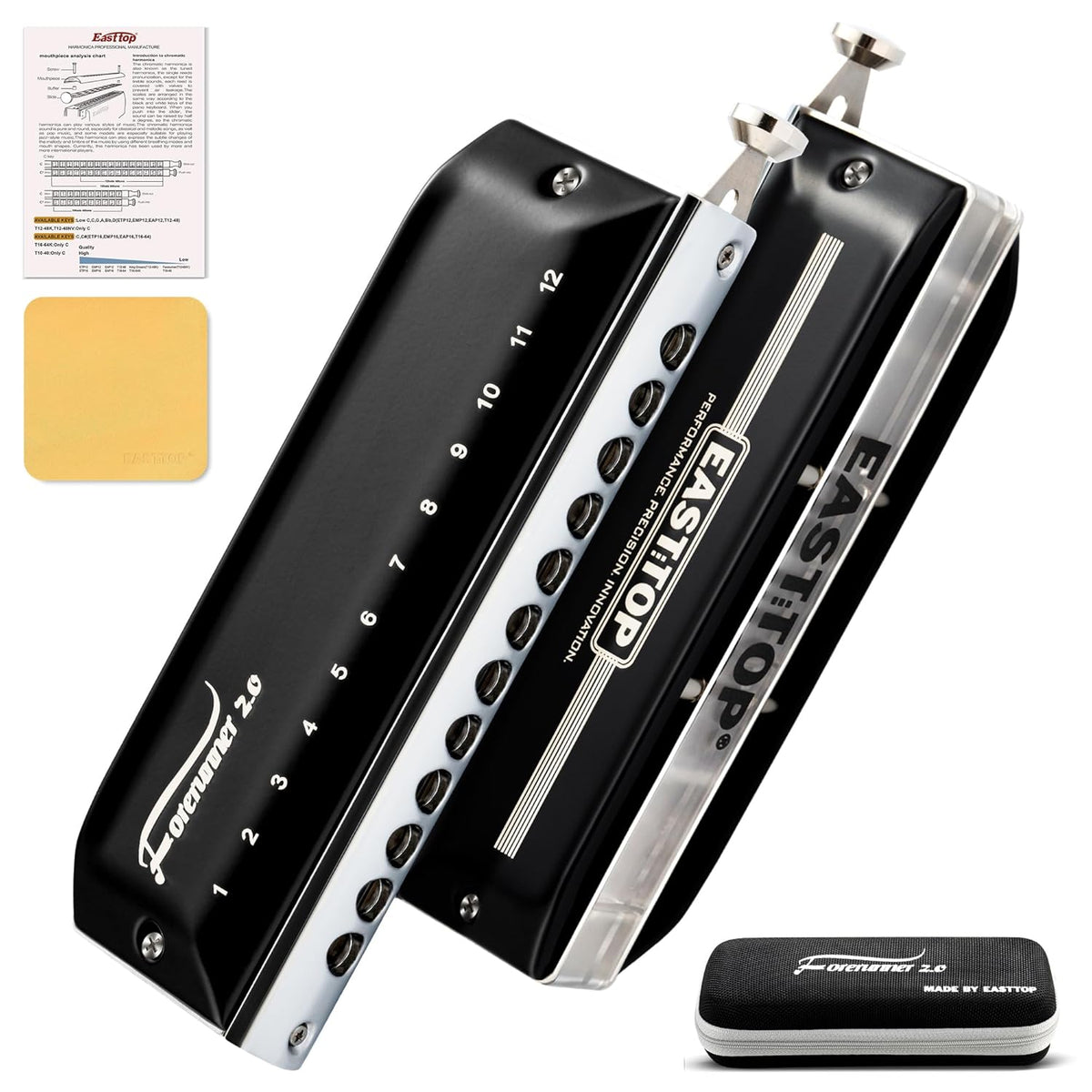 EAST TOP Updated FORERUNNER 2.0 without valves Chromatic Harmonica 12-Hole 48 Tones C Key Chromatic Mouth Organ Harmonica