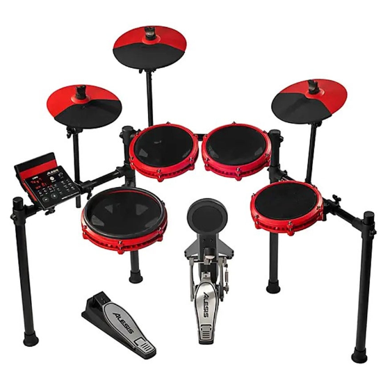 Alesis Red Nitro Max Kit Eight Piece Electronic Drum Kit With Mesh Heads, Bluetooth ( Special Edition )