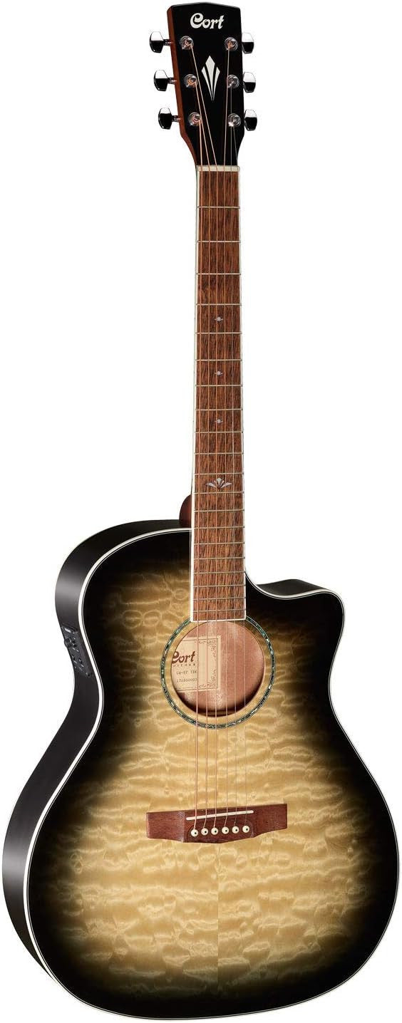 CORT GA-QF TBB GRAND AUDITORIUM SEMI ACOUSTIC GUITAR  - TRANS BLACK BURST