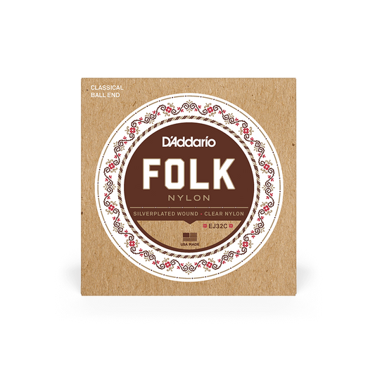 D'Addario EJ32C Normal Tension Ball End Silver-Wound/Clear Nylon Classical Guitar Strings