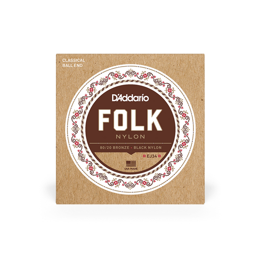D'Addario EJ34 Normal Tension Ball End 80/20 Bronze/Black Nylon Classical Guitar Strings