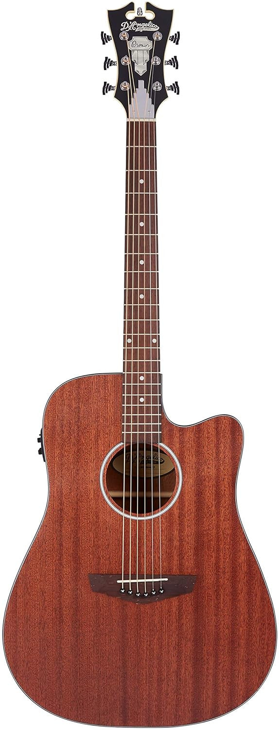 D'Angelico Acoustic Guitar Premier Series Bowery LS with Cutaway Electronics - Natural Mahogany Satin DAPLSD500MAHCP