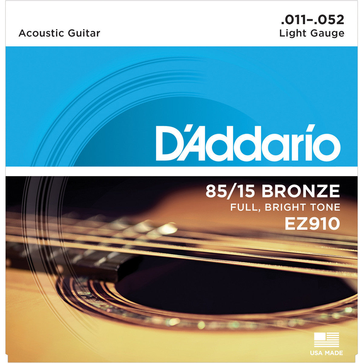 D'Addario EZ910 85/15 Bronze Full, Bright Tone Acoustic Guitar Strings 11-52