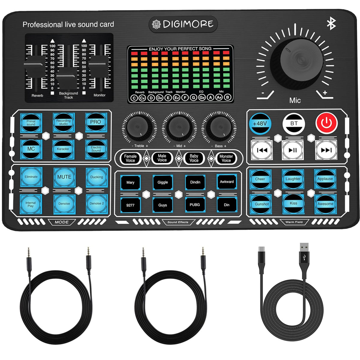 Digimore D-210 48V Phantom Power Sound Card With Bluetooth, Ideal for recording and streaming.