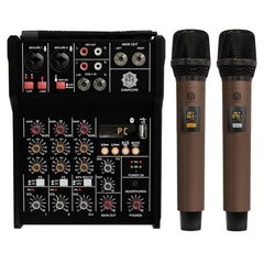 Digimore D-300 , 4 Channel Professional Audio Mixer with Dual UHF Wireless Mics for Home Karaoke Party, Live Band, Small Events