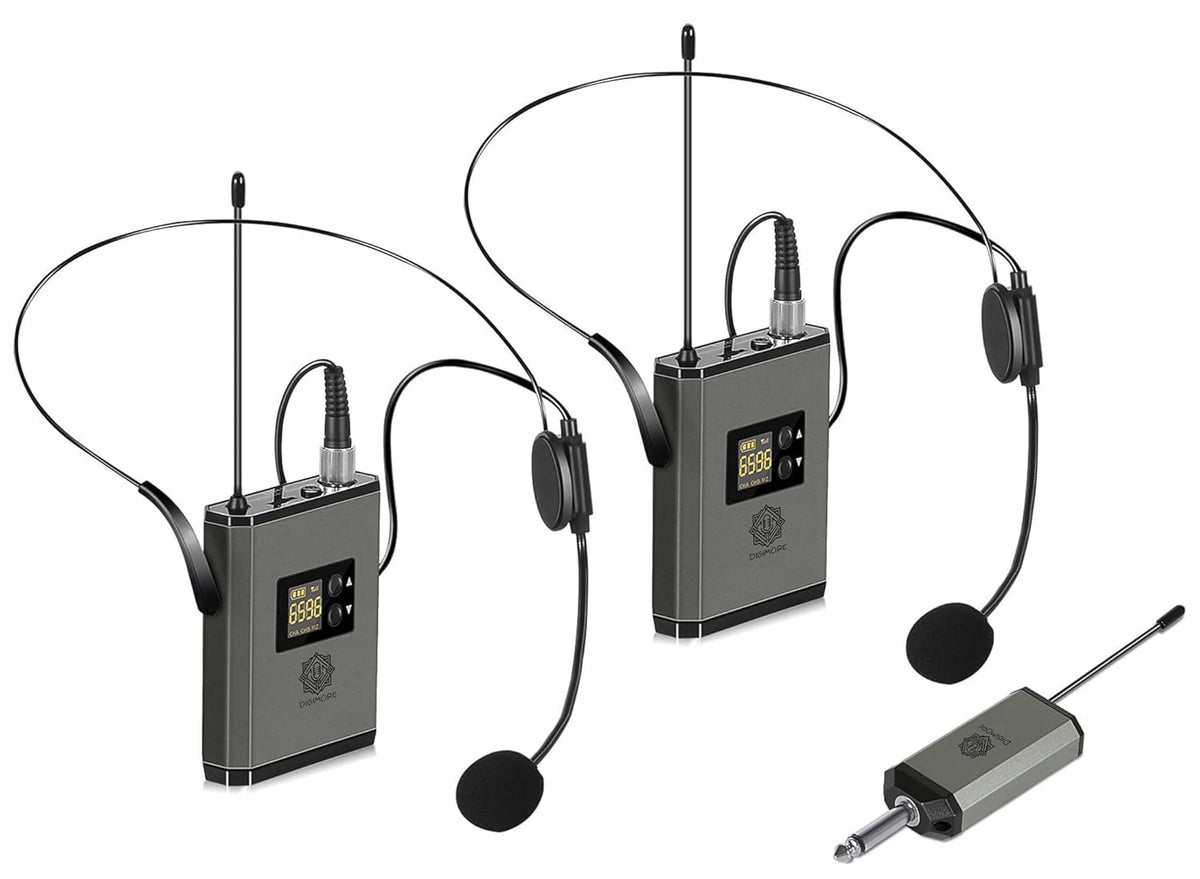 Digimore D-355 UHF Dual Wireless Headset Mic, Rechargeable Receiver, 1/4" Output for Events