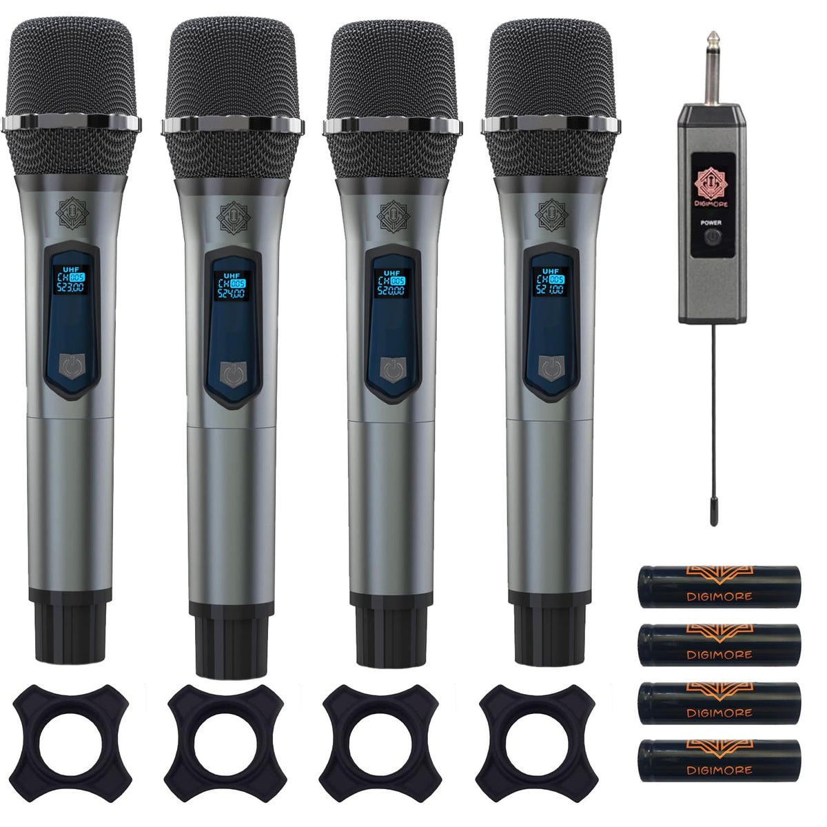 Digimore D-360 UHF 4-Channel Wireless Microphone System for House Parties, Outdoor Party, Singing