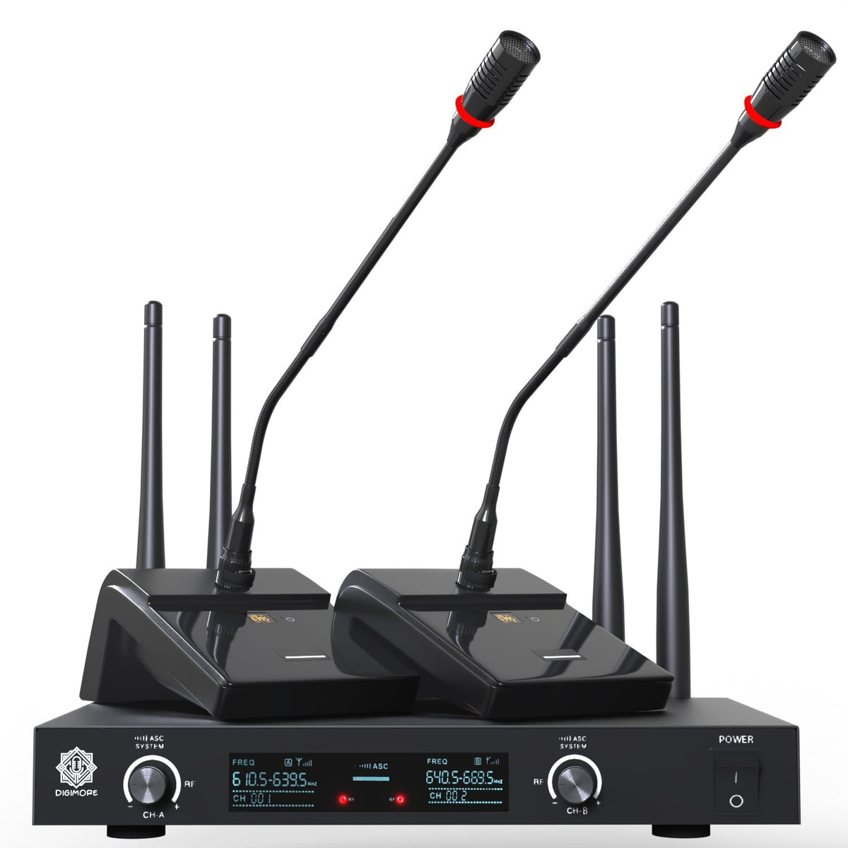 Digimore D-610 UHF Dual Wireless Gooseneck Mic , 18" Podium Mic for Meetings & Conferences