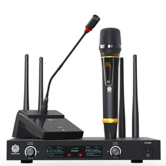 Digimore D-620 UHF Gooseneck & Handheld Mic System – 60 Channels, 300ft Range, For Meetings & Streaming