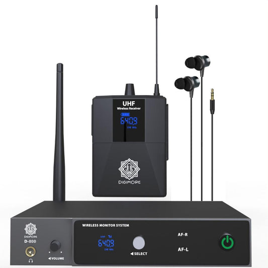 Digimore D-800 UHF Wireless In-Ear Monitor System, 300ft Range, Rack Mount