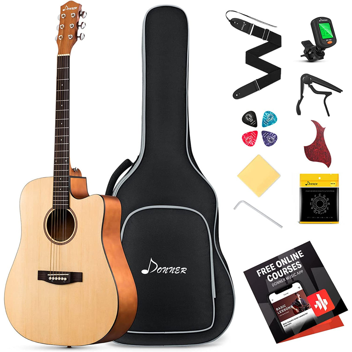 Donner DAD-140C 41-Inch Acoustic Guitar Bundle with Bag, Tuner, Capo, and More