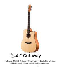Donner DAD-140C 41-Inch Acoustic Guitar Bundle with Bag, Tuner, Capo, and More