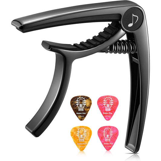 Donner DC-2 Guitar Capo for Electric/Acoustic Guitars with 4 Picks
