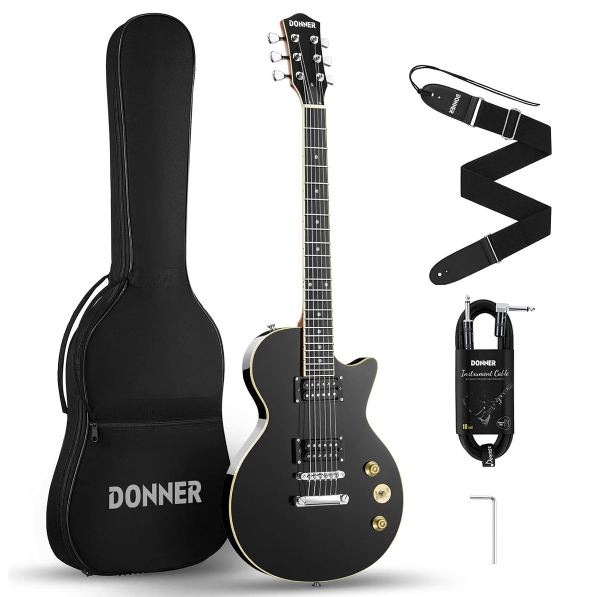 Donner DLP-124B 39-Inch Electric Guitar Beginner Kit with Bag, Cable, Strap