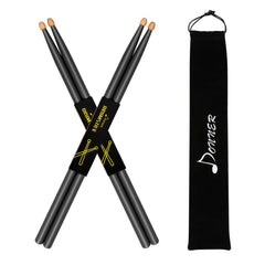 Donner EC1144 Black Drum Sticks 5A Classic Maple Wood Drumstick 2 Pair with Carrying Bag