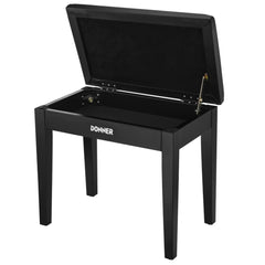 Donner Wooden Piano Bench with Storage and High-Density Padding - Black
