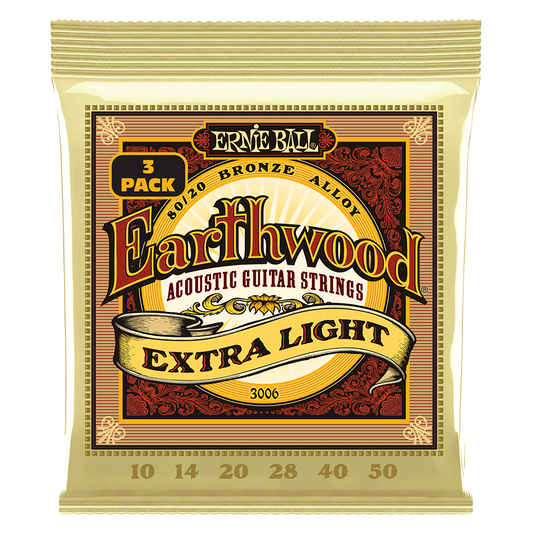 Ernie Ball Earthwood 80/20 Bronze Acoustic Guitar Strings - 3 Pack ( Multiple Gauges )