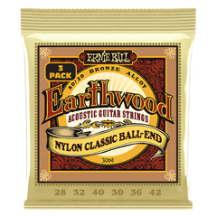 Ernie Ball Earthwood 80/20 Bronze Nylon Ball End Folk/Classical Guitar Strings - 28-42 Gauge - 3 pack