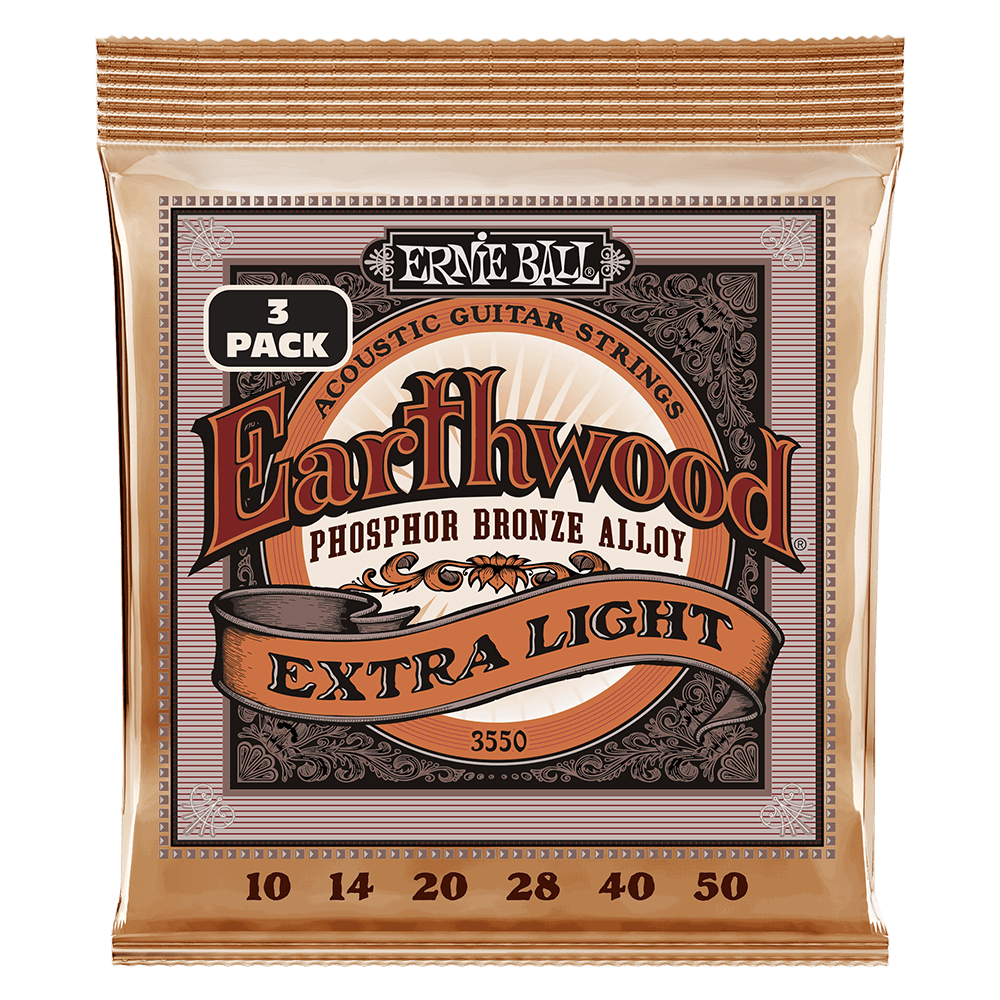 Ernie Ball Earthwood Phosphor Bronze Acoustic Guitar Strings - 3 Pack ( Multiple Gauges )