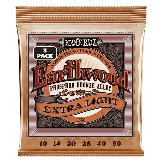 Ernie Ball Earthwood Phosphor Bronze Acoustic Guitar Strings - 3 Pack ( Multiple Gauges )