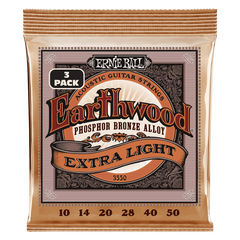 Ernie Ball Earthwood Phosphor Bronze Acoustic Guitar Strings - 3 Pack ( Multiple Gauges )