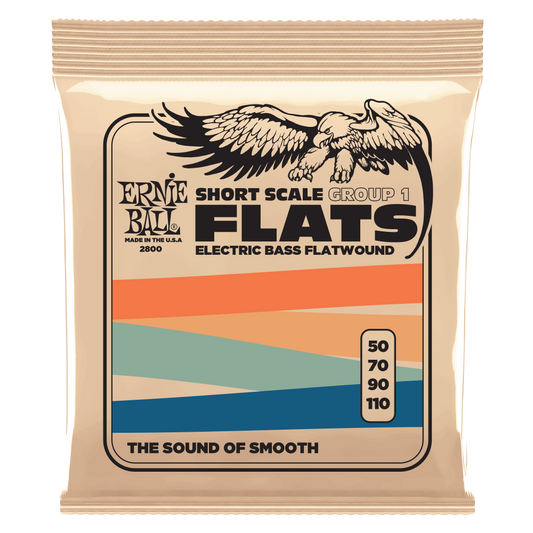 Ernie Ball Group 1 Stainless Steel Flatwound Short Scale Electric Bass Strings 50-110 Gauge
