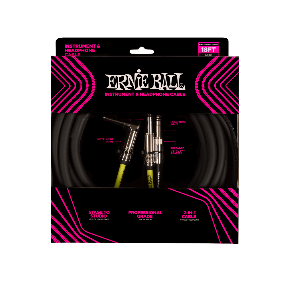 Ernie Ball Instrument and Headphone Cable 18ft