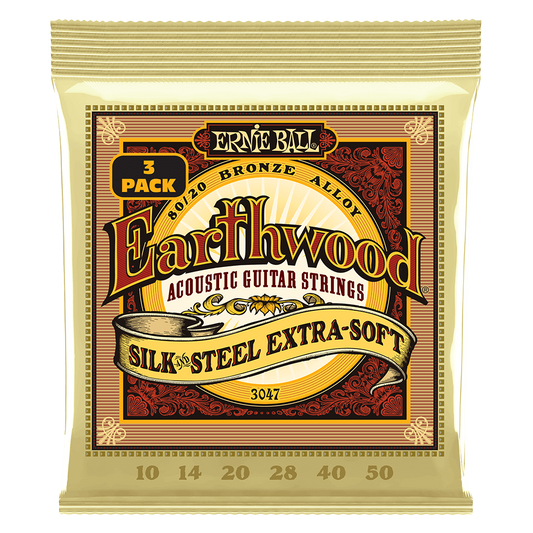 Ernie Ball Silk & Steel Earthwood 80/20 Bronze Acoustic Guitar Strings 10-50 Gauge - 3 Pack