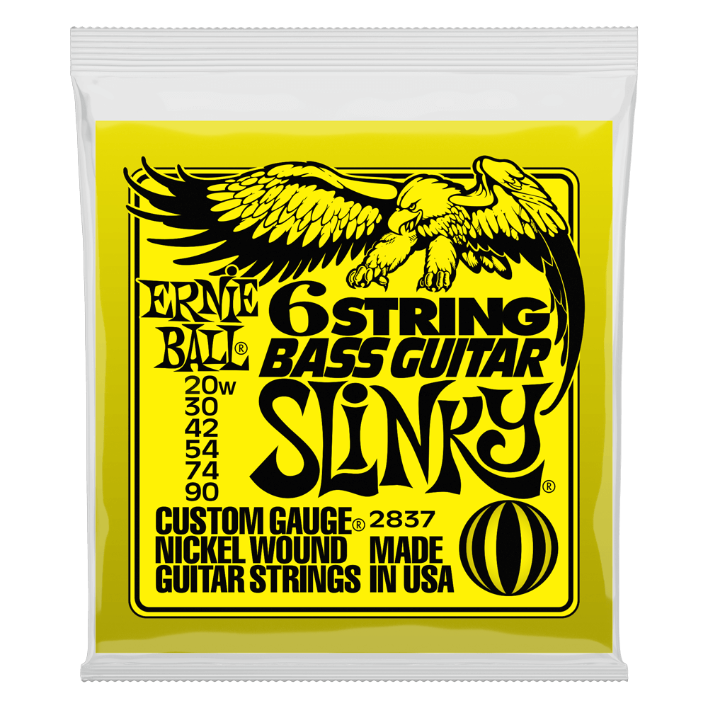 Ernie Ball Slinky Nickel Wound 29 5/8 scale 6-String w/ small ball end Electric Bass Guitar Strings 20-90 Gauge