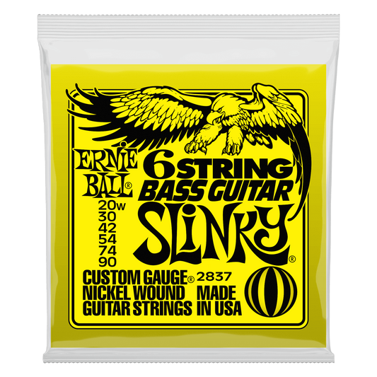 Ernie Ball Slinky Nickel Wound 29 5/8 scale 6-String w/ small ball end Electric Bass Guitar Strings 20-90 Gauge