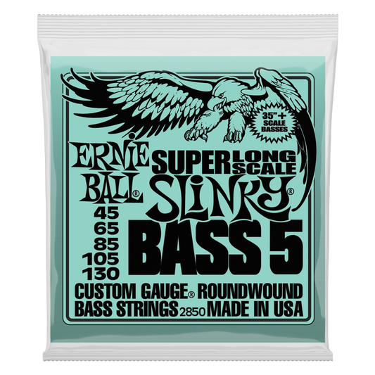 Ernie Ball Slinky Nickel Wound Super Long Scale 5-String Electric Bass Strings 45-130 Gauge