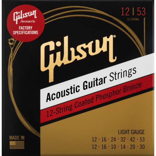 Gibson SAG-PB12L Coated Phosphor Bronze Acoustic Guitar Strings, 12-String Set