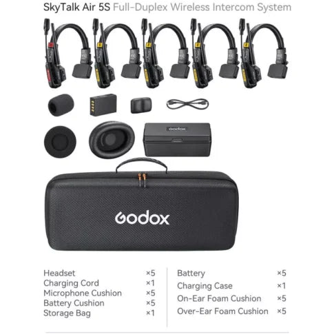 Godox SkyTalk Air 5S 5-Person Full-Duplex Wireless Intercom Headset System (2.4 GHz)