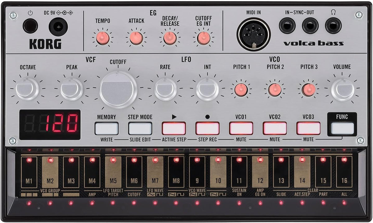 Korg Volca Bass Analog Synthesizer with 3-Oscillators and 16-step Sequencer