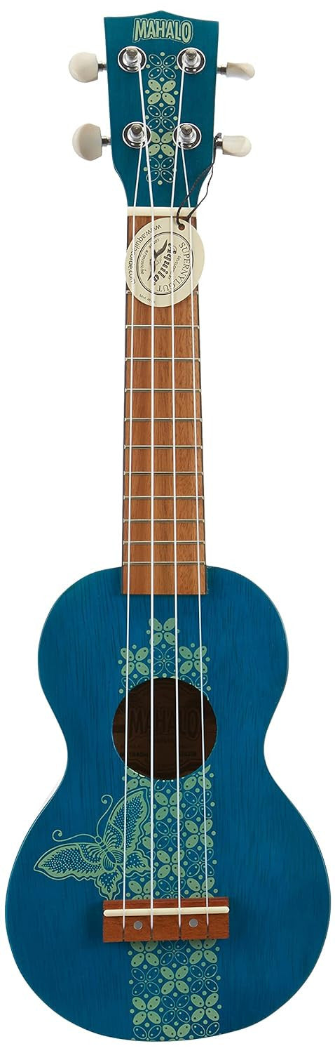 Mahalo Kahiko Batik Series Soprano Ukulele Trans. Blue With Bag - MK1BATBU