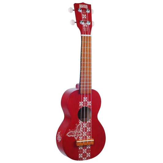 Mahalo Kahiko Batik Series Soprano Ukulele Trans. Red With Bag - MK1BATRD