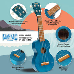 Mahalo Kahiko Series Soprano Ukulele Trans. Blue With Bag - MK1TBU