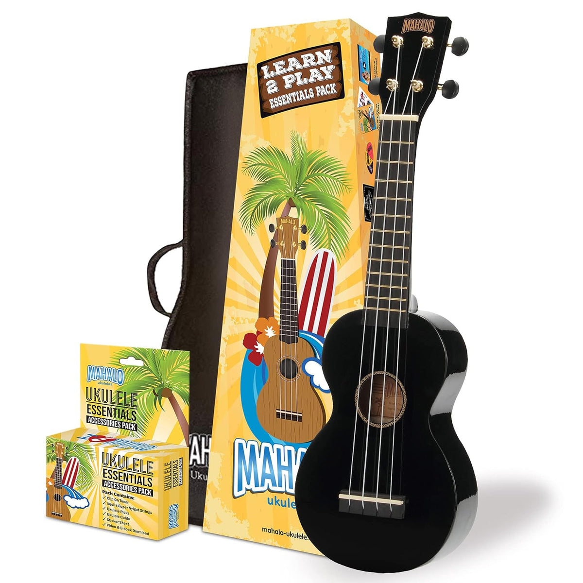 Mahalo Rainbow Series Soprano Ukulele Black with Essential Pack - MR1BKK