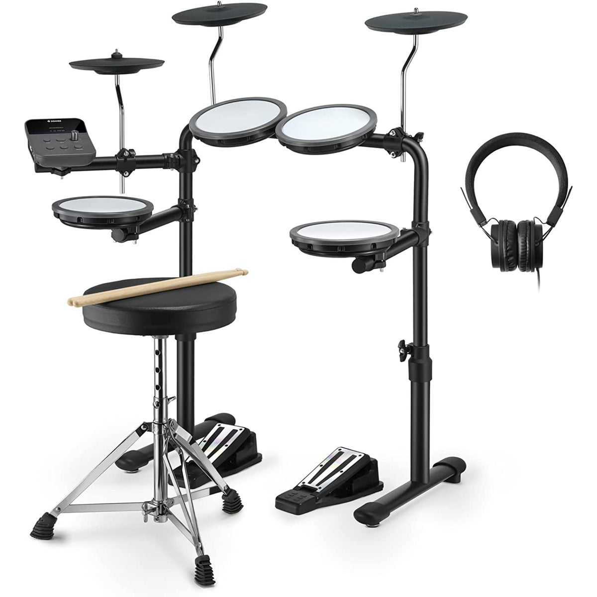 Donner DED-70 Electric Drum Set for beginners with drum throne, sticks, and headphones