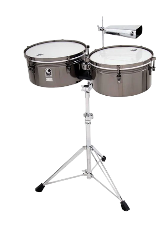 Toca Custom Deluxe Timbale Set   14"+15" with Stand -Black Mirror Chrome	 T1415-BM