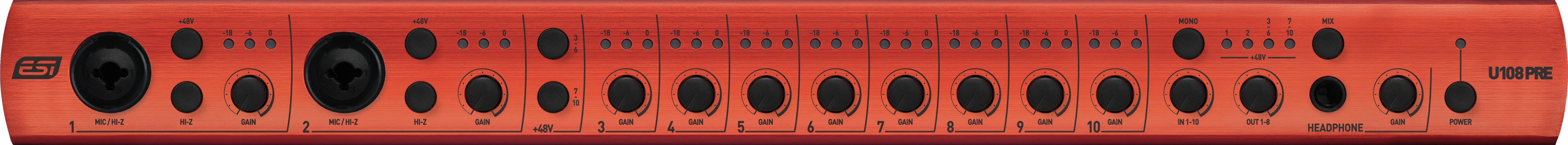 U108 PRE 24-bit USB Audio Interface with 10 Microphone Preamps / 8 Outputs
