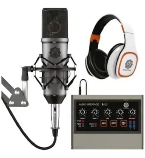DIGIMORE Professional Condenser Microphone Kit with Audio Interface for Podcasting Live Streaming Singing PC Mobile YouTube (D-415)