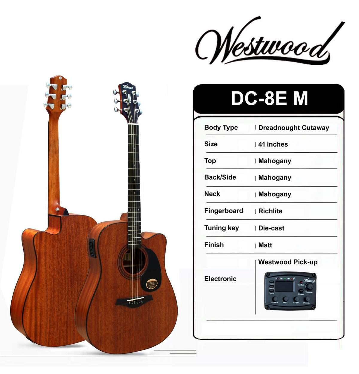 WESTWOOD DC-8E M ELECTRIC ACOUSTIC GUITAR